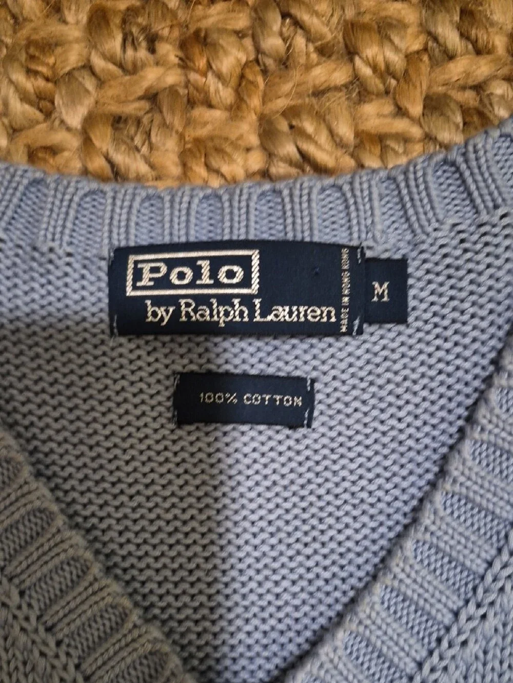 Medium MENS Polo by Ralph Lauren Light Blue V-Neck Knit Sweater Vest